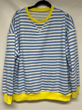 Blue & White Striped Tee with Bold Yellow Trim